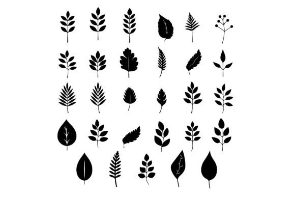 Download A Black Silhouette Leaf Symbol Set - Symbol Collection